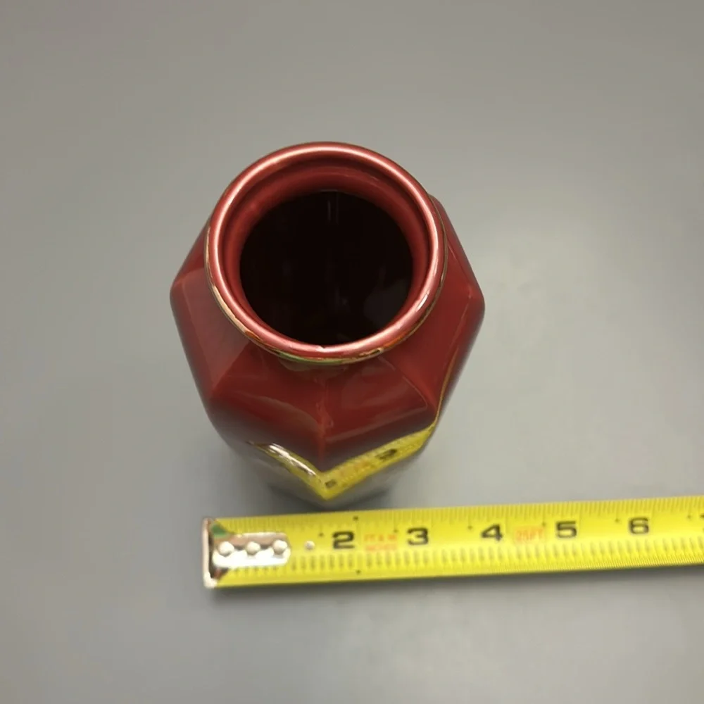 Vintage 1970s Japanese Bud Vase Maroon Pheasants and Dogwood Gold Trim & Accents